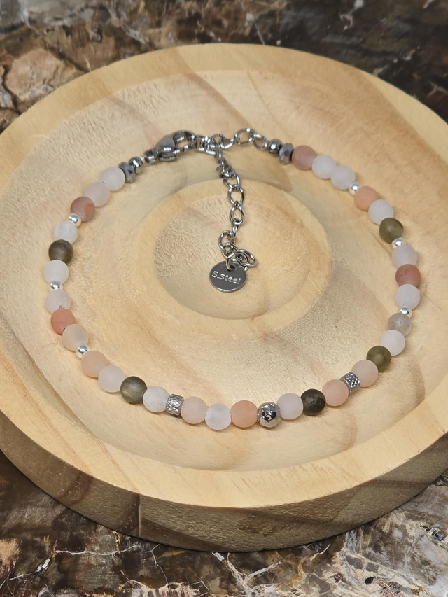 Bracelet Pierre de lune multicolore matte 0,4 cm 