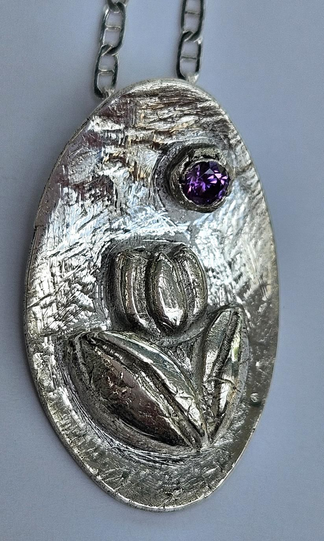 Tulip fine silver pendant 