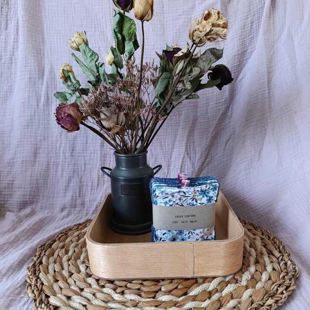 5 Cotons Lavables Aquarelle Fleuris Bleu