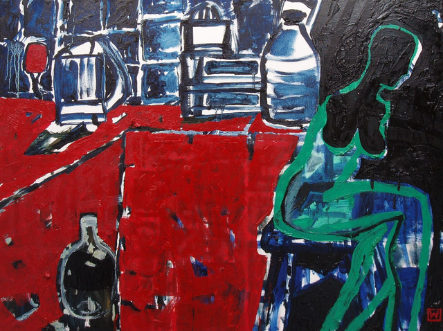 Postać we wnętrzu, 60x81 olej płótno