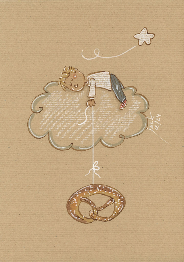 VENDU "Mon nuage" -  Dessin format A4 sur papier - cadre 32x42 - frais de port compris pour la France