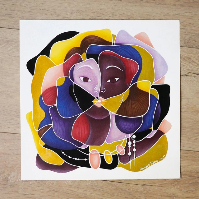 PÉTALE // oeuvre originale avec dorures ✨ 30 x 30 cm