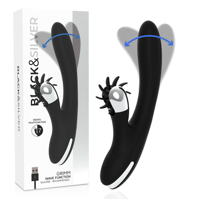 BLACK&SILVER - GRIMM - Vibromasseur à tête rotatif + stimulation du clitoris
