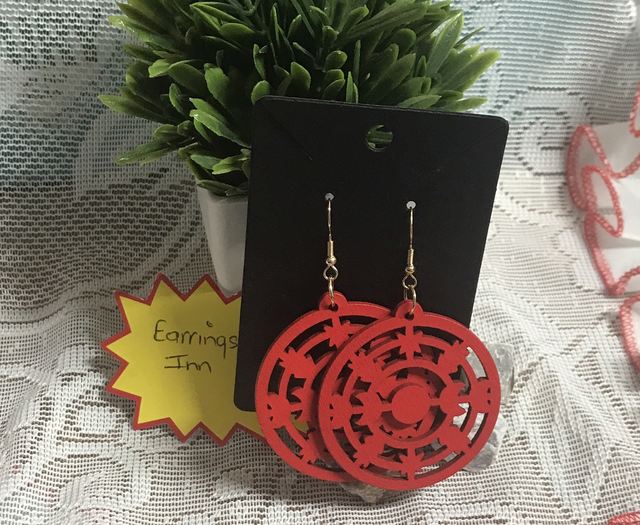 Red Wood Dangling Earrings-SWDE62