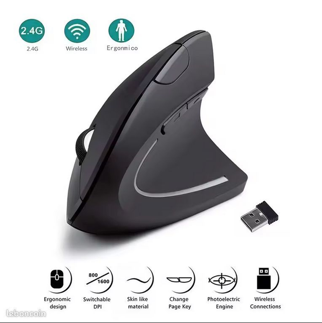 Souris Verticale Ergonomique Sans Fil Optique 2.4GHz