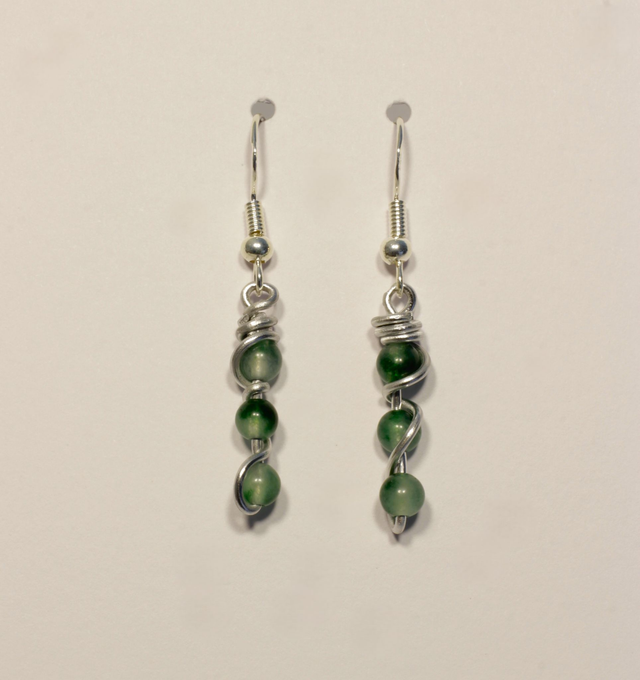 Moss Jade Wrapped Bead Earrings 