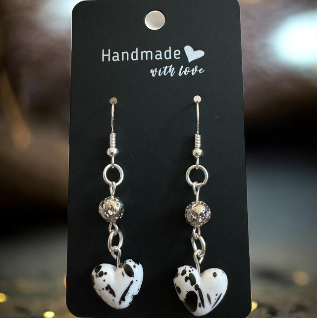 White Hearts with Silver Lava Bead