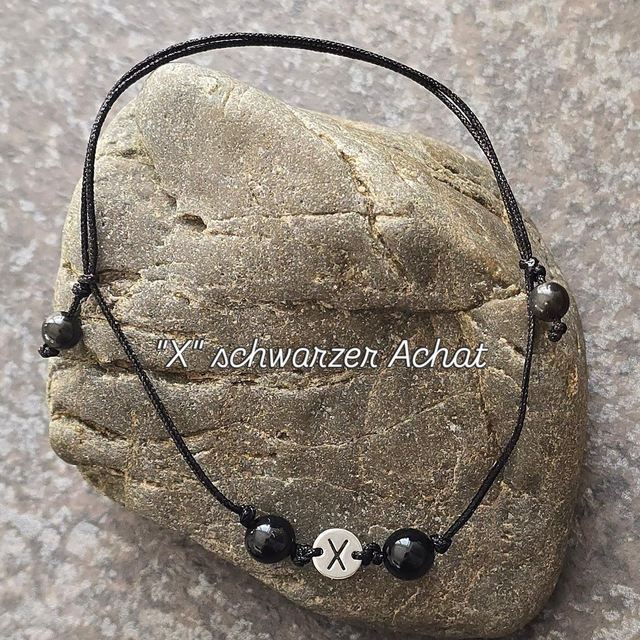 Initialen Armband "X" schwarzer Achat 