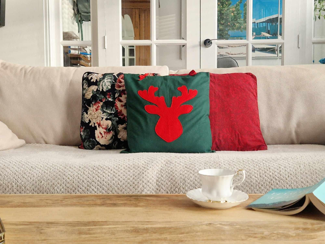 Reindeer pillow green/ Christmas pillow filled