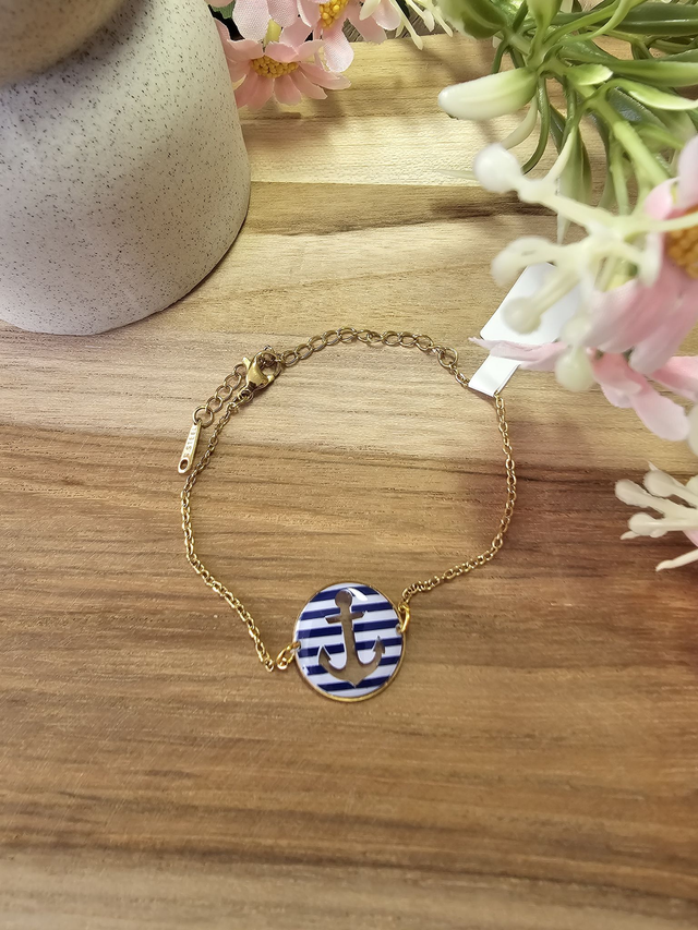 Bracelet 16mm Or -"Un Cœur à la Mer" — L'élégance au rythme des vagues-ancre bleu