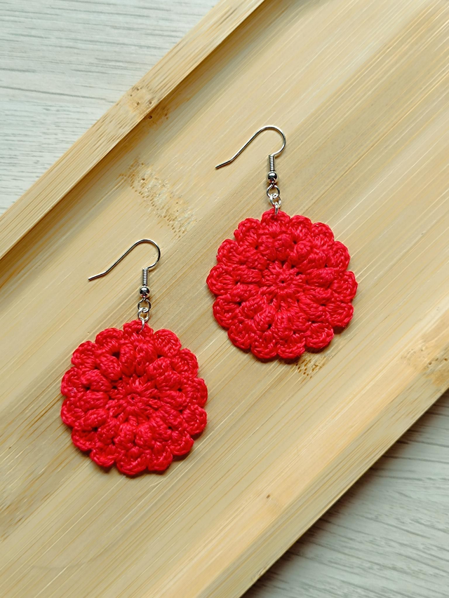 Boucles d'oreilles HORTENSE en Micro-Crochet - Carmin