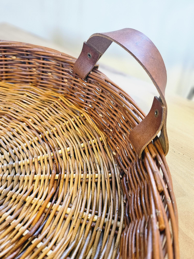 Plateau osier brut anses cuir