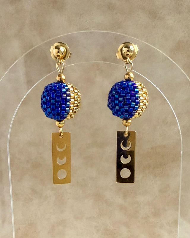 Phases Bleues Dorées - Boucles d'oreilles tissées main