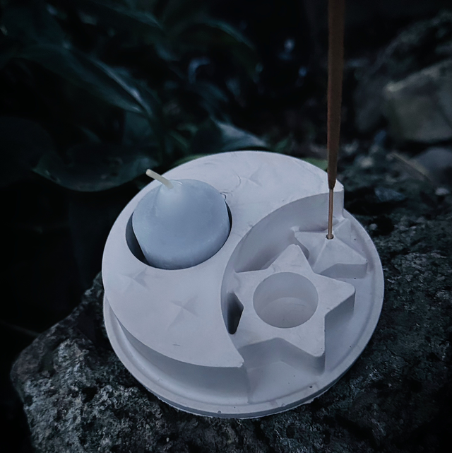 Porte encens et bougie lune étoile 