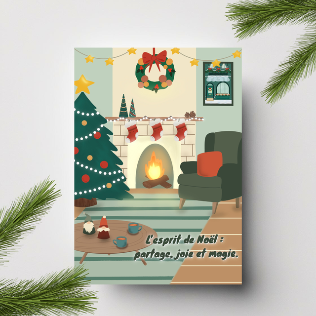 Carte illustrée "Esprit de Noël" | Papeterie colorée et poétique