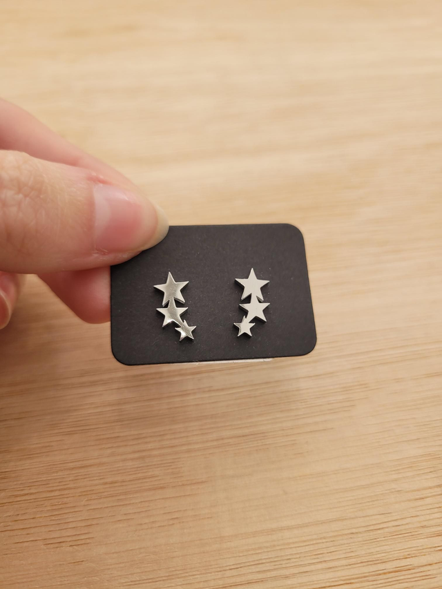Stainless steel 3 star stud earrings - SL-005
