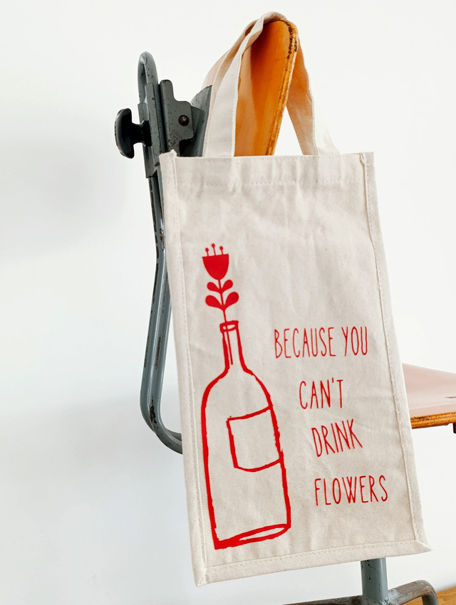 YOU CANT DRINK FLOWERS Cotton bag to carry two 75 cl bottles