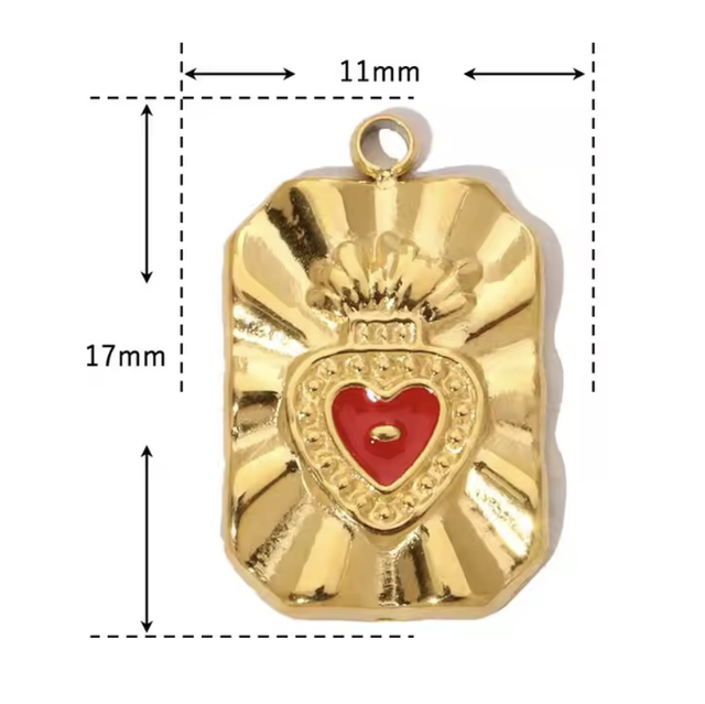 Charm rettangolo cuore sacro rosso