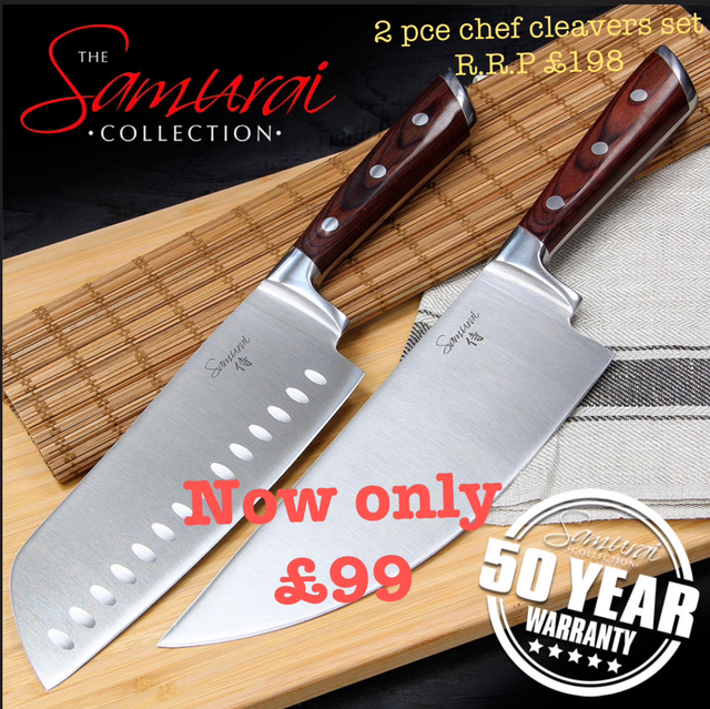 TWIN (W) Samurai CHEF CLEAVERS (free postage)