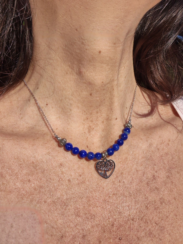 Collier KABOUL – Lapis Lazuli naturel & Arbre de Vie cœur