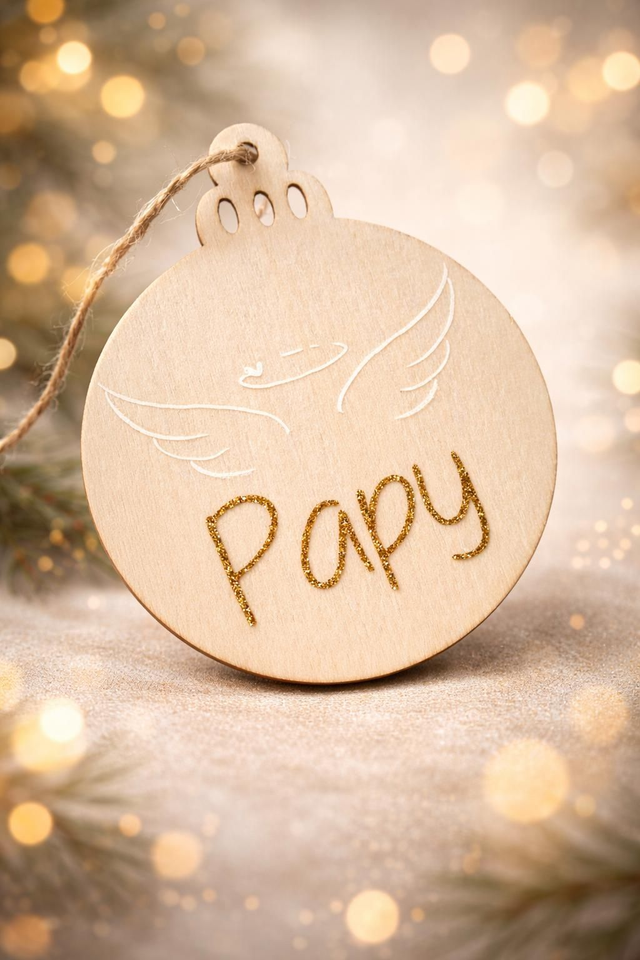 Boule de Noël personnalisée en bois « Ailes d’ange » – cadeau déco sapin prénom | Ma Bulle Créative