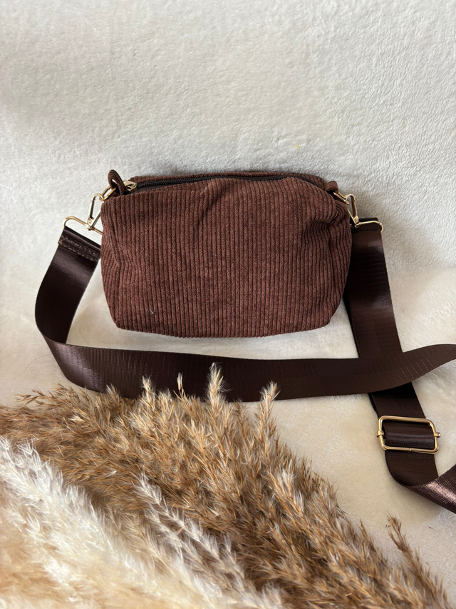 Sac en velours côtelé marron avec 2 bandoulières