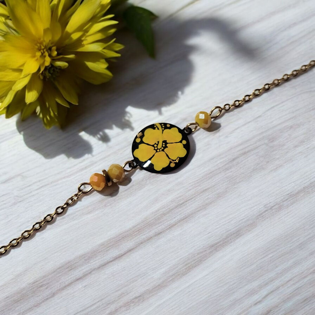 Bracelet dessiné Flora acier inoxydable jaune