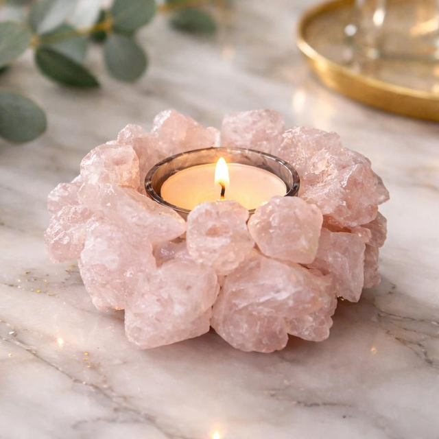 "Quartz rose" - Bougeoir 1 bougie