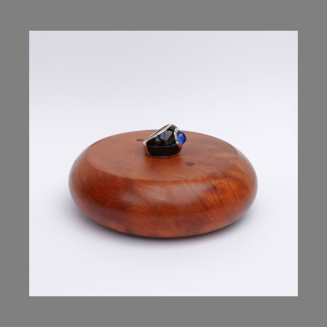 Bague en argent massif et noir onyx insert pierre bleue Vintage Agatha  (collector)