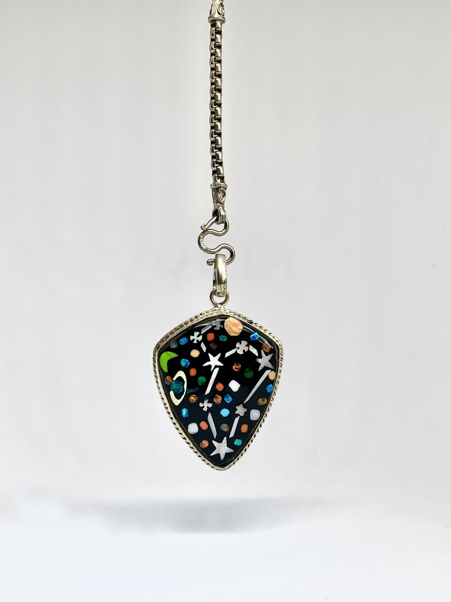 Pendentif Galaxy LION argent massif et pierres naturelles 