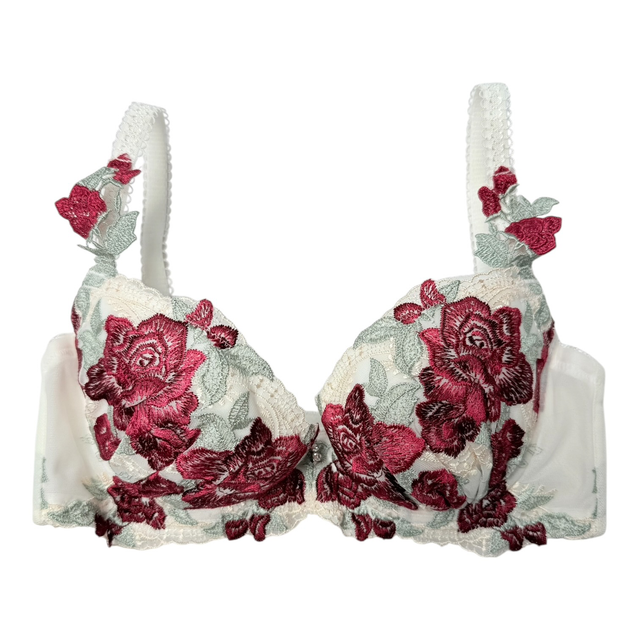 Red + cream rose embroidered Japanese Bra UK 30A 