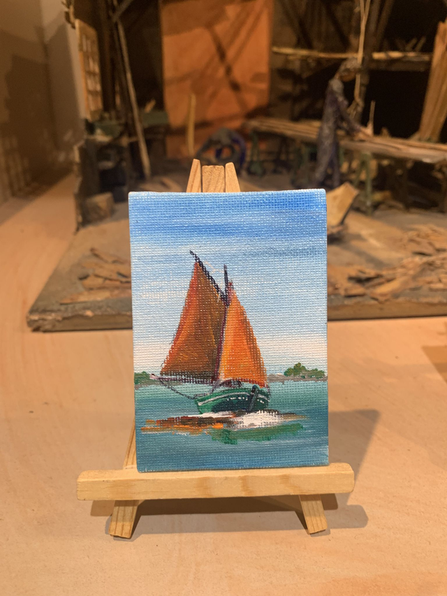 Tableau 6x9cm sur carton et son chevalet