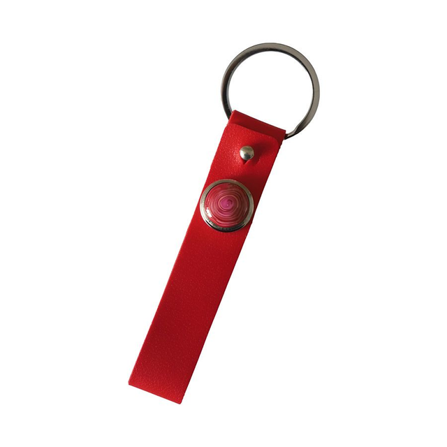 Porte-clés simili cuir long rouge spirale rouge