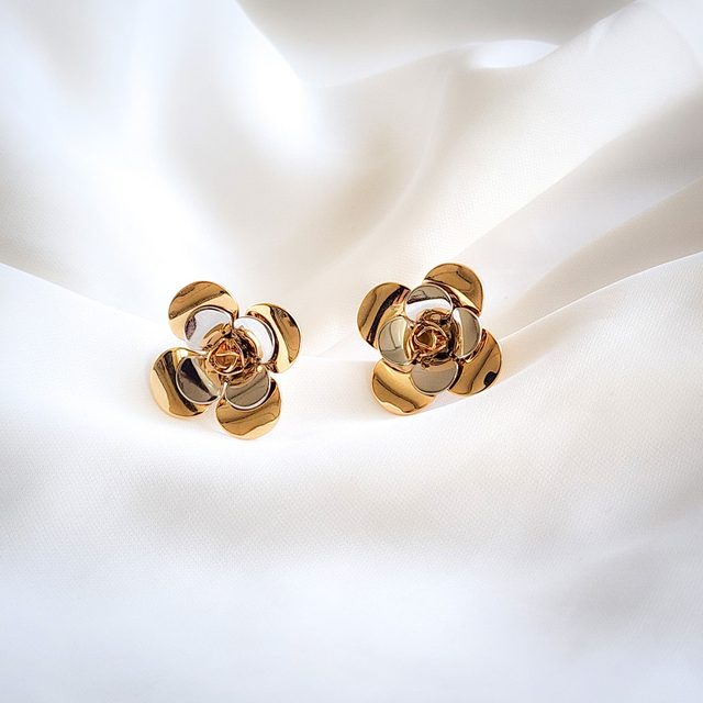 Brinco Flor Duo Mix Banho - Ouro e Ródio
