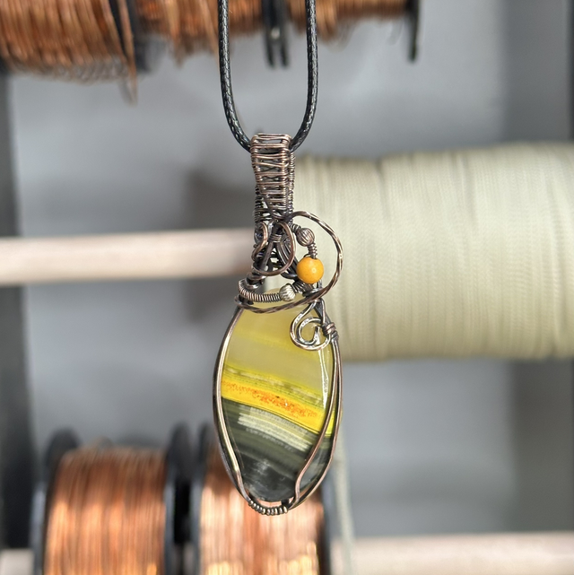 Bumblebee Jasper pure copper wrapped pendant 
