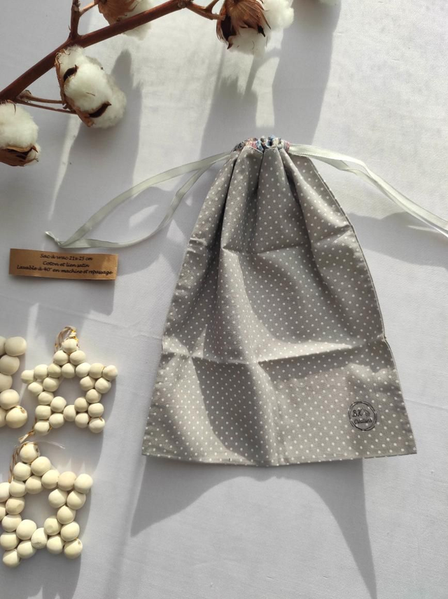 Pochon coton - pois gris