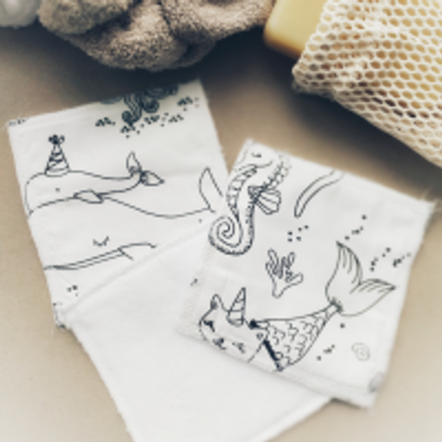 Lot de 3 Lingettes Lavables en Bambou pour Enfant - Motif Coloriage Enfant Certifié Oeko-Tex