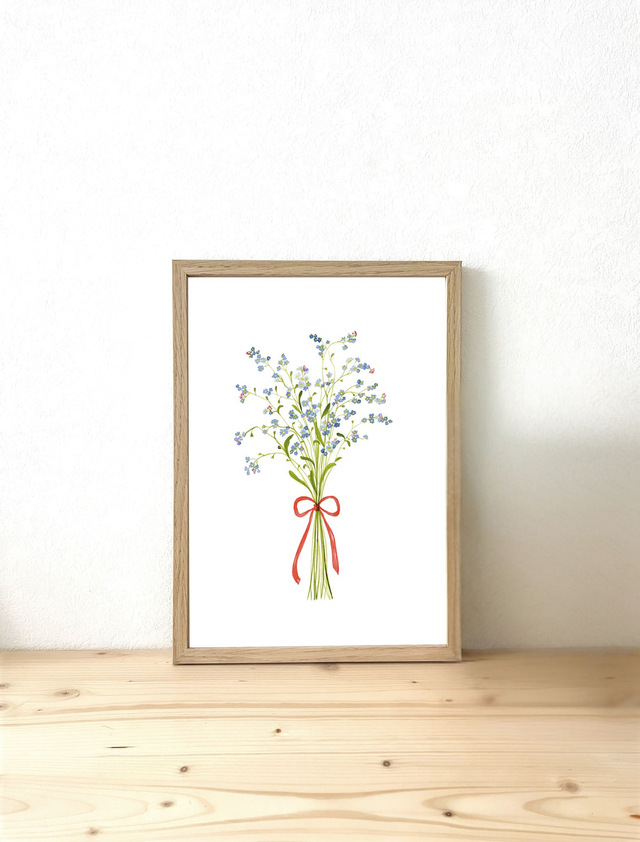 Affiche aquarelle A4 - BOUQUET DE MYOSOTIS
