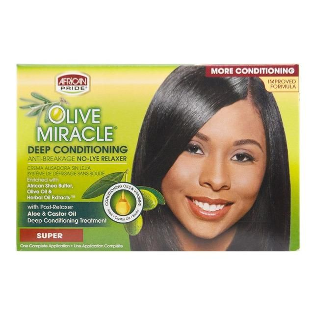 African Pride Olive Miracle Anti Breakage Deep Conditioning No Lye Relaxer Hair Kit Super 1Ea