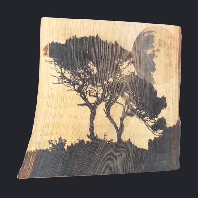 &quot;Cornish Moonlight Trees&quot; - Wood Art Engraving
