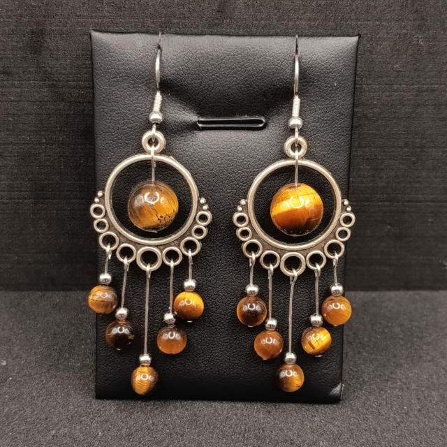 Boucles d’oreilles bohème acier inox & œil de tigre – Cercle ethnique