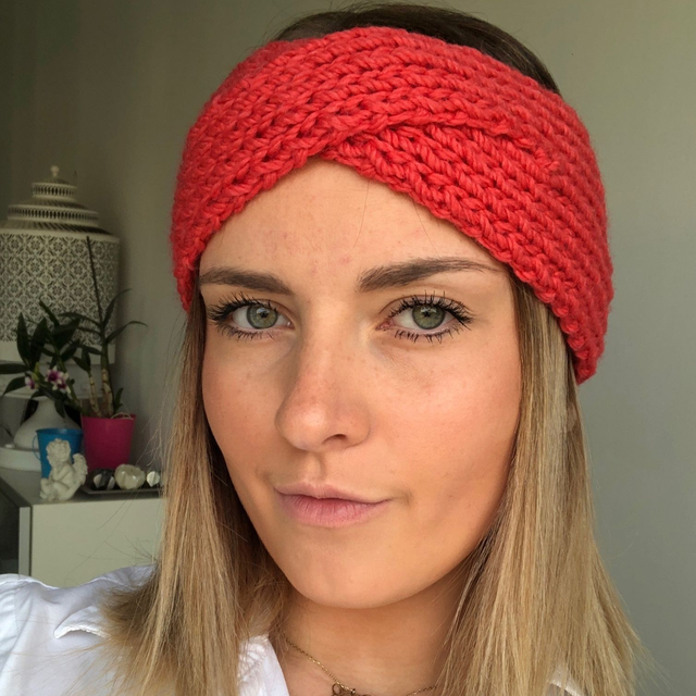 Bandeau croisé laine Rouge Corail