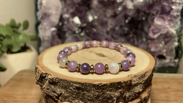 Bracelet LEPIDOLITE 6mm (Avec hématites)