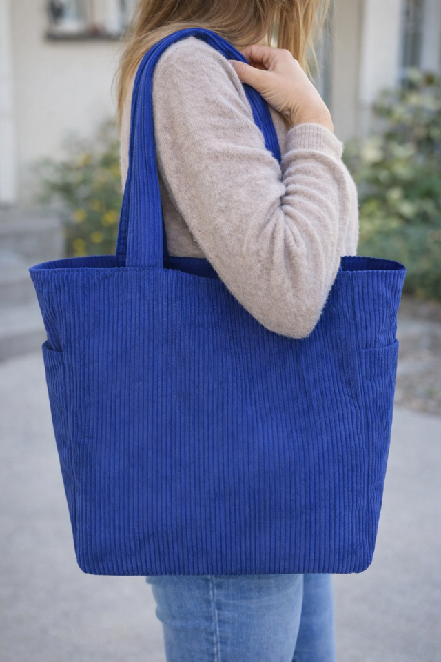 Sac cabas velours côtelé bleu électrique