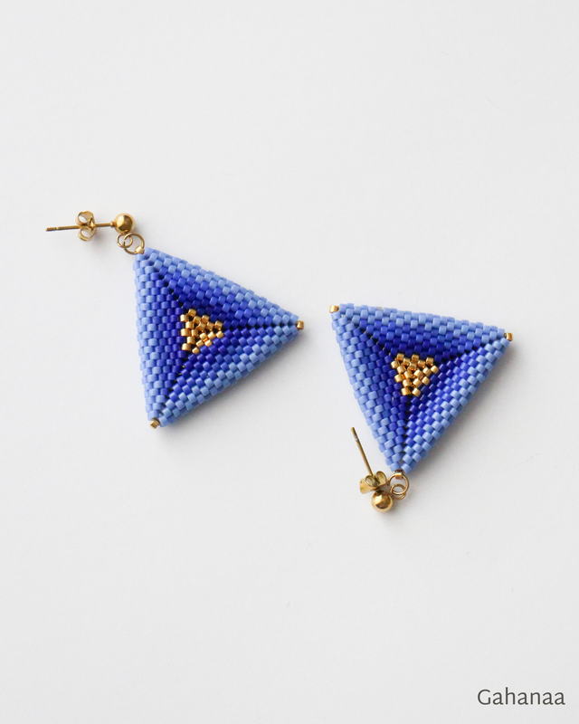 Mathilde L, boucles d&#039;oreilles coloris dégradé de bleu et doré