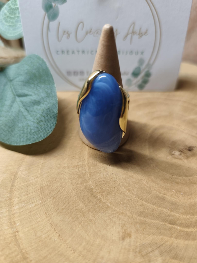 BAGUE BIG RESINE BLEU/GOLD -AJUSTABLE- 0000850