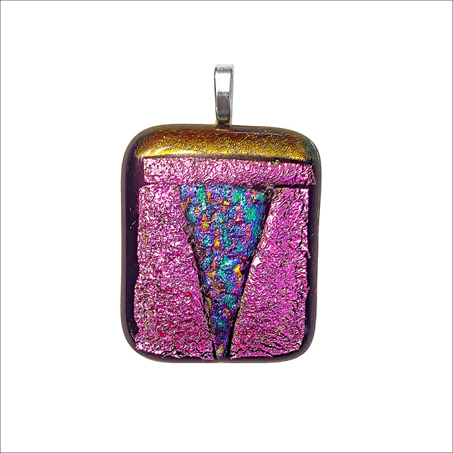 Pendant in Pink, gold and multicolour dichroic glass (Ref P11)