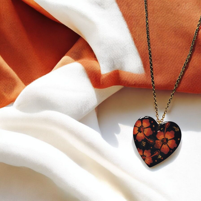 Collier dessiné Flora acier inoxydable orange