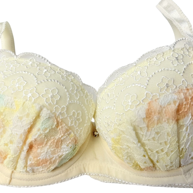 Yellow multicolour floral embroidered Japanese Bra UK 30C