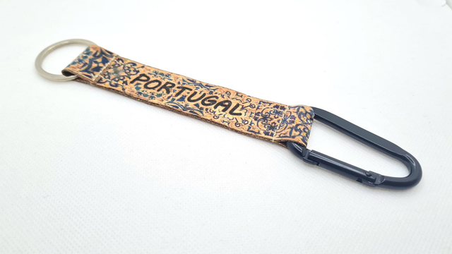 Porte-clés en tissu de liège imprimé "Portugal" avec mousqueton noir